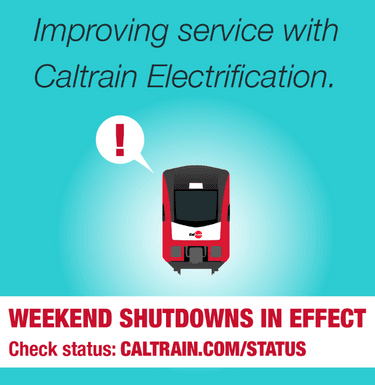 Image of train with an exclamation point indicating change in services