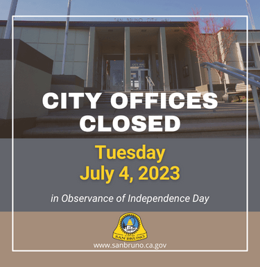 Image of SB City Hall with text of office hours