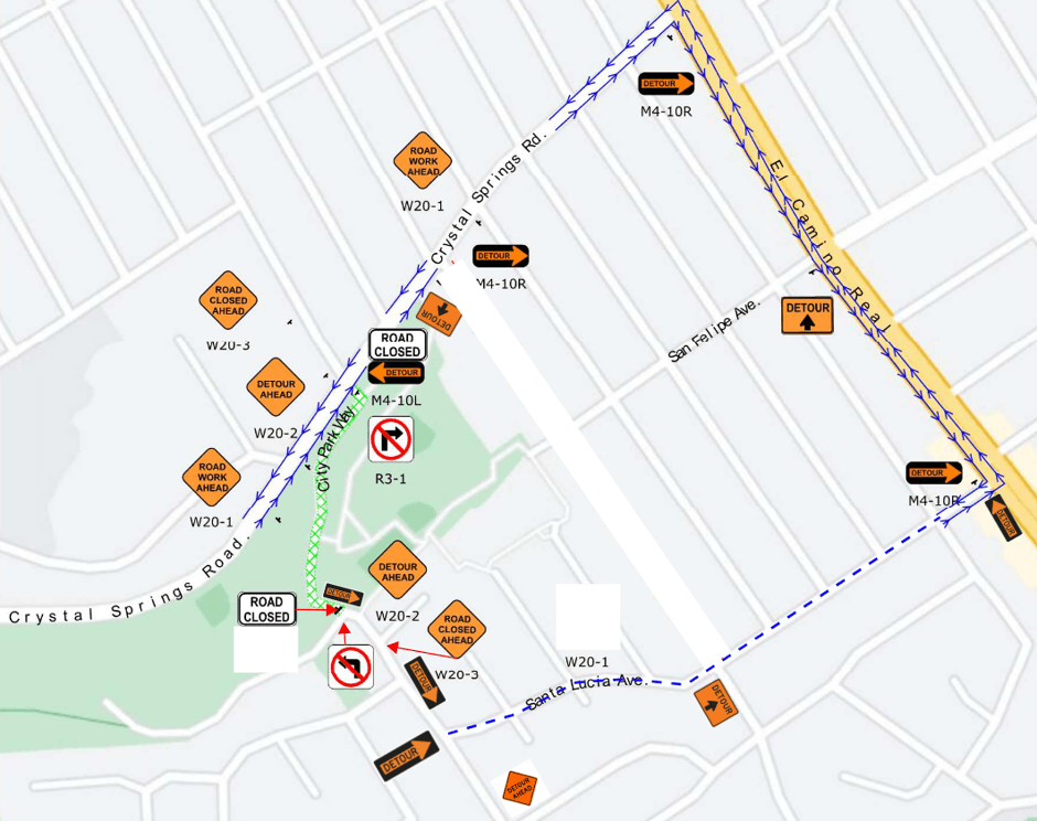 Vehicle Detour Map for Closure of City Park Way at City Park