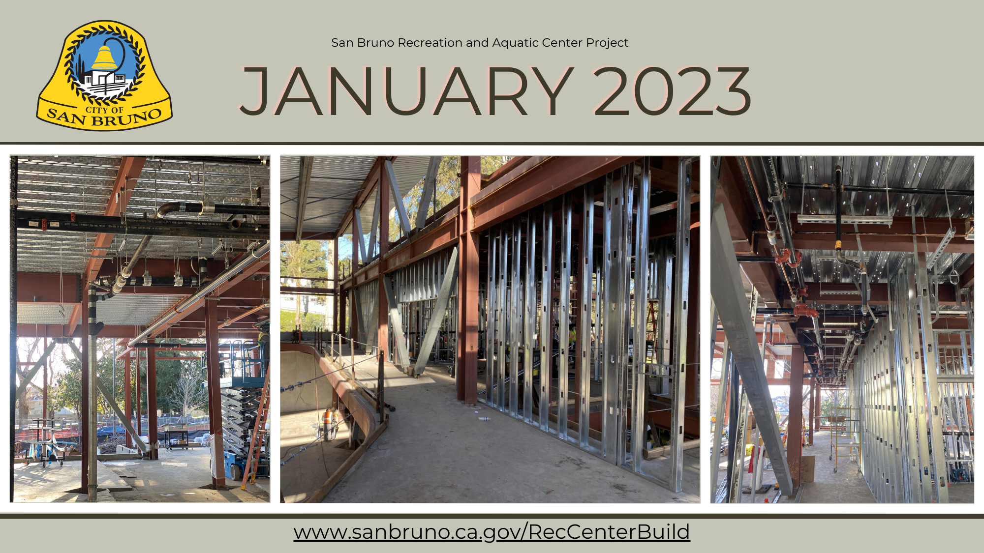 Image of steel framing for the new Recreation and Aquatic Center structure